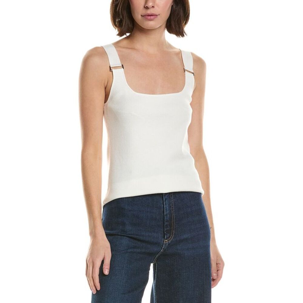T Tahari Womens  Double Square Neck Rib Tank, White